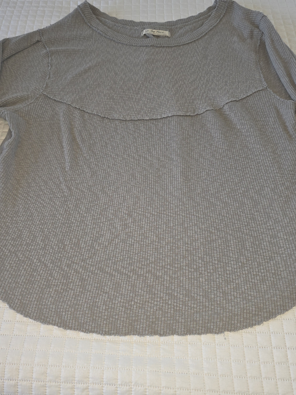 We The Free Gray Waffle Knit Long Sleeve Top